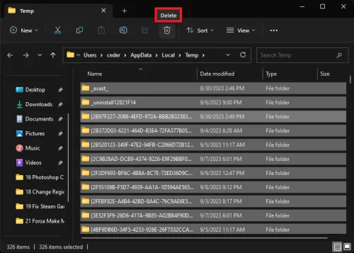 delete temporary files