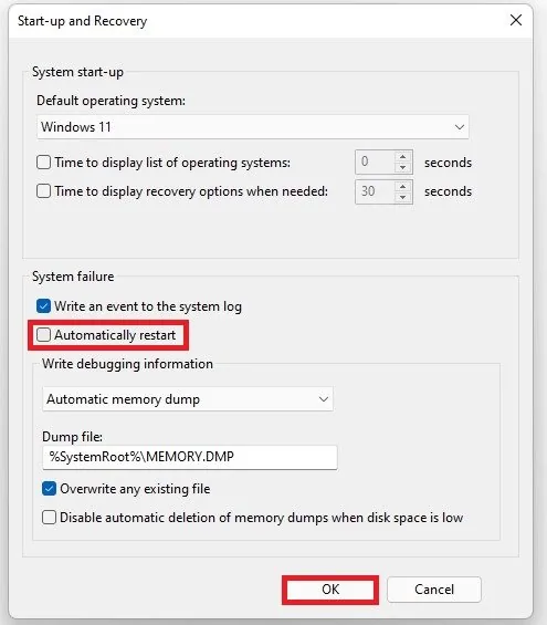 Start-up and Recovery > System Failure > Automatically Restart