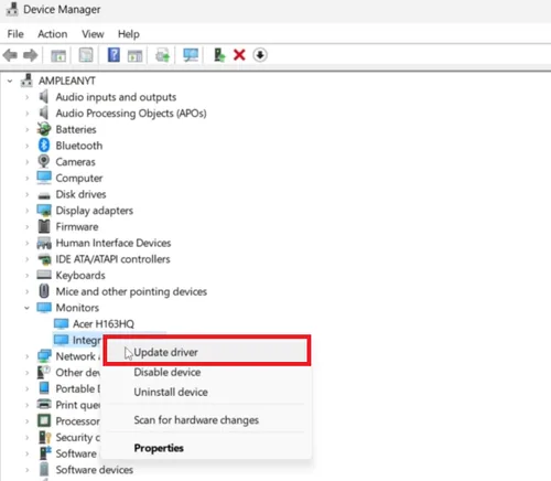 update monitor driver