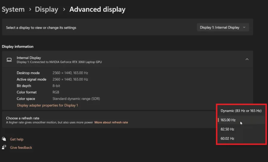 advanced display settings