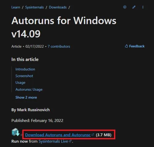 autoruns utility from microsoft