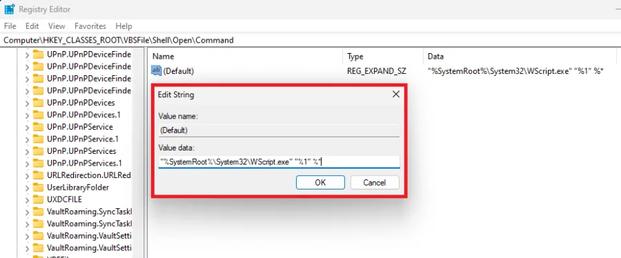 registry editor changes