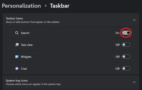 Windows personalisation settings