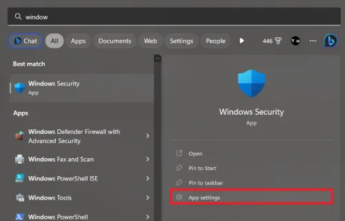 windows security app settings