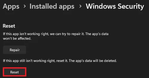 reset windows security