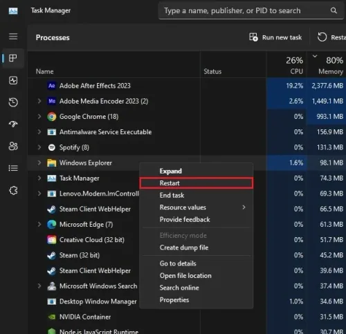 Task Manager > Processes
