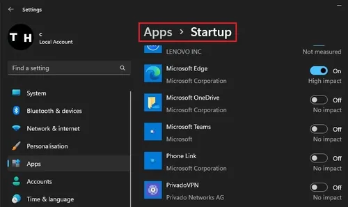 Windows Settings > Apps > Startup