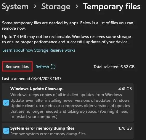 System Settings > Storage > Temporary Files