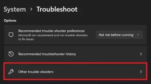 System Settings > Troubleshoot > Other Trouble-Shooters