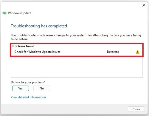 Troubleshooting has completed