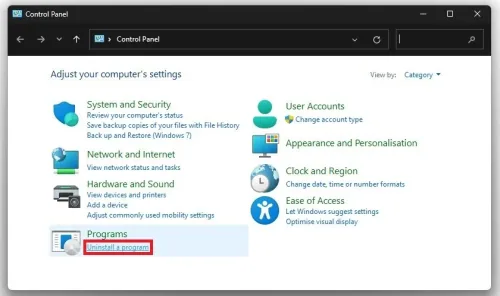 Control Panel > Uninstall a program