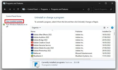 View installed updates