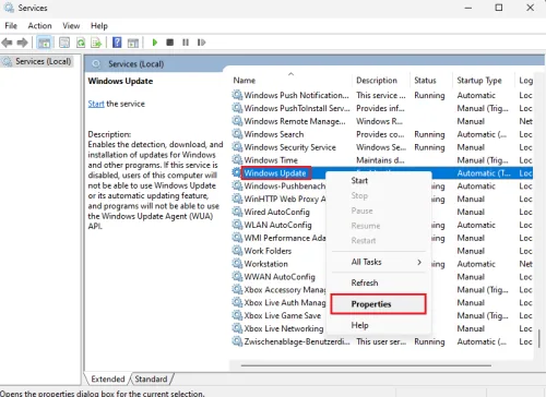 windows update properties