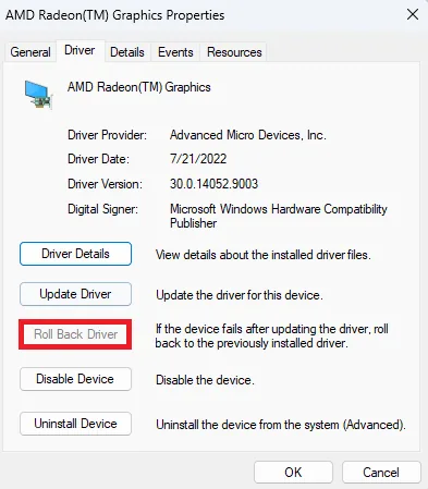 roll back AMD graphics driver