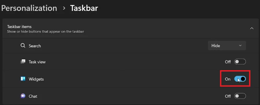 nable widgets