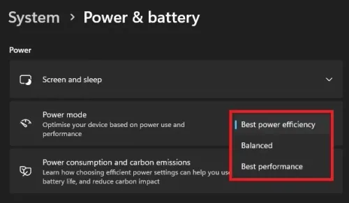 Windows Settings > System > Power & battery