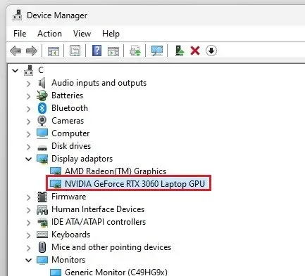 Device Manager > Display adaptors