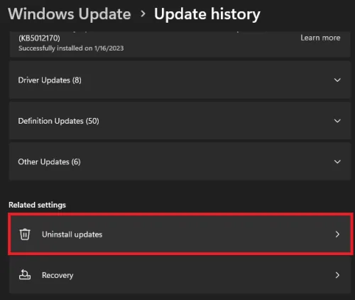 uninstall windows update