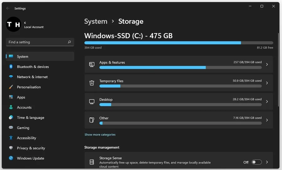 Windows Settings > System > Storage