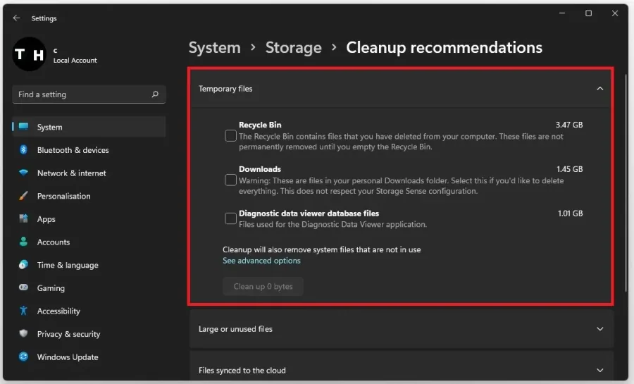 System Settings > Storage > Cleanup Recommendations