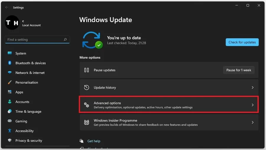 Windows Settings > Windows Update > Advanced Options