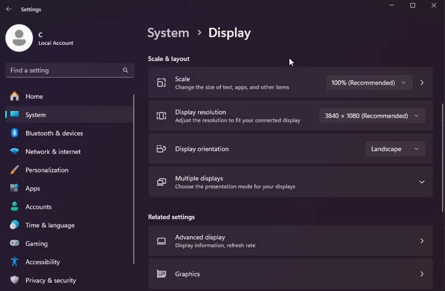 display settings