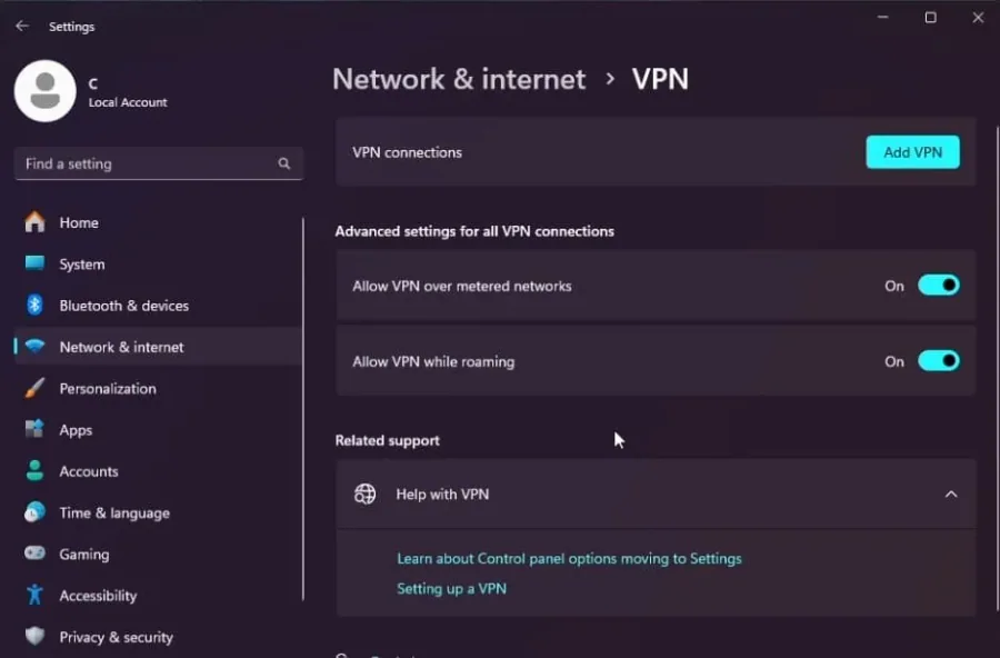 disable VPN