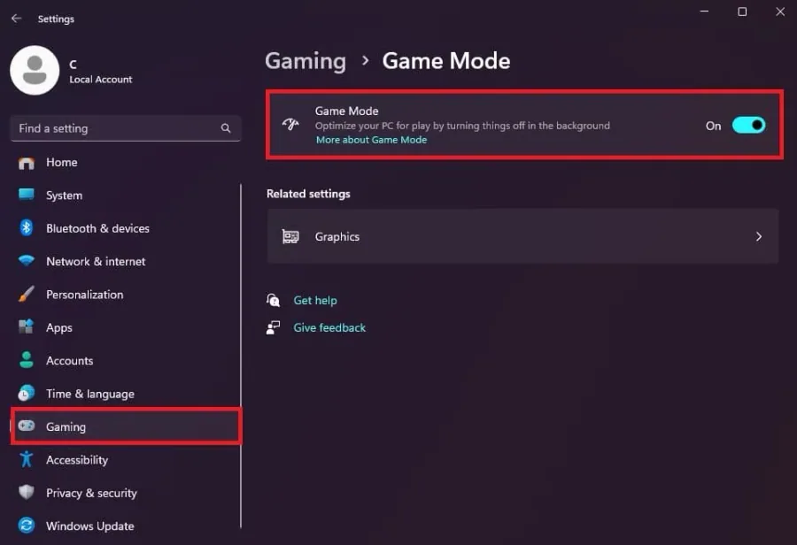 enable game mode
