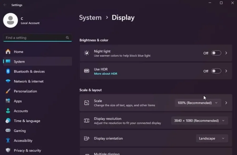 display settings