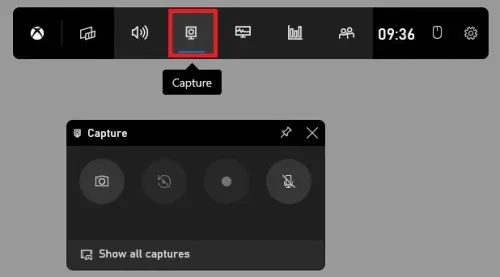 Xbox Game Bar > Capture Widget
