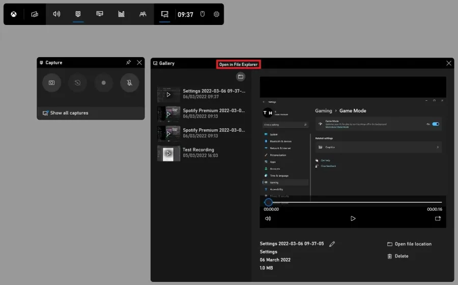 Capture > Show all Captures