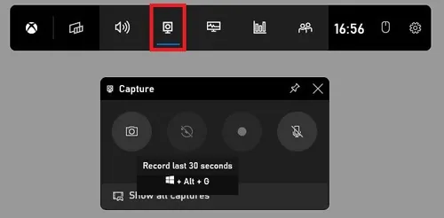 Xbox Game Bar > Capture Widget