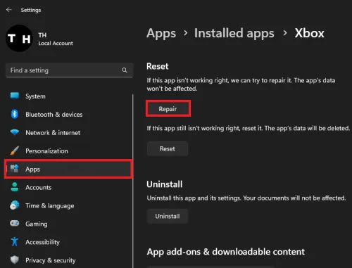 reset app