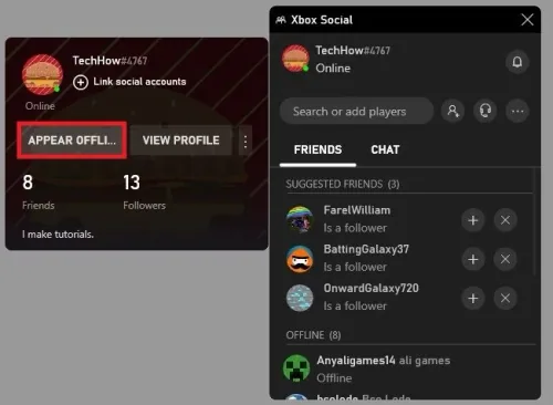 Xbox Social > Appear Online