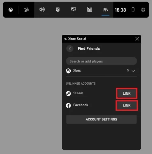 Xbox Social > Connect Steam or Facebook