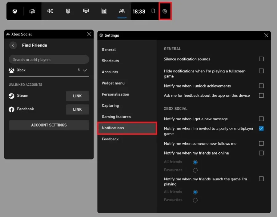 Xbox Game Bar Settings > Notifications