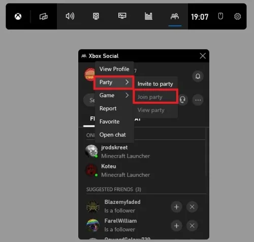 Xbox Social > Party > Join Party