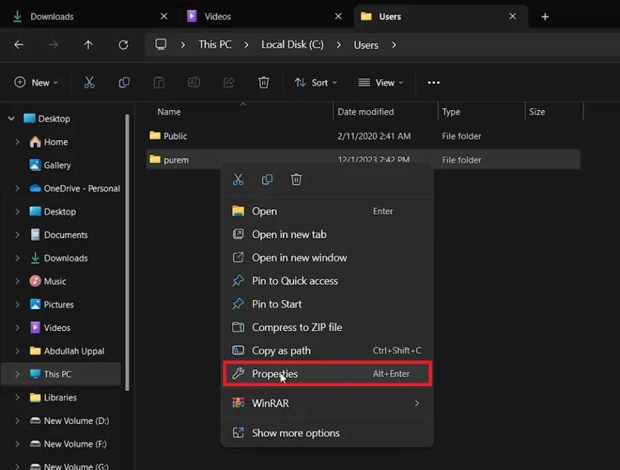 folder properties