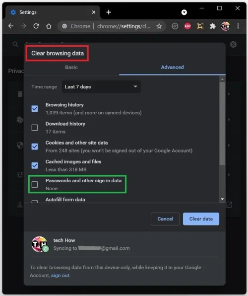 Google Chrome > Settings > Clear Browsing Data