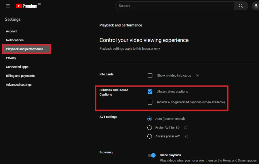 toggle closed captions