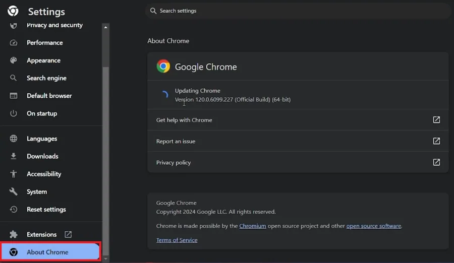 update chrome