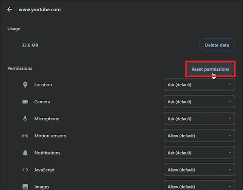 reset youtube permissons