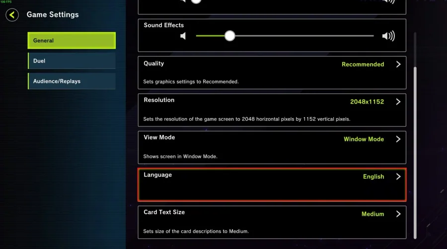 Yu-Gi-Oh! Master Duel Settings > General > Language
