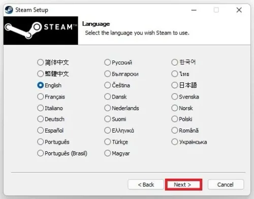 Follow the Steam Setup wizard
