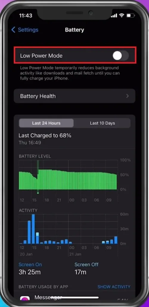 iPhone Settings > Battery