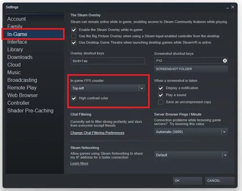 Steam Settings > In-Game > In-Game FPS Counter