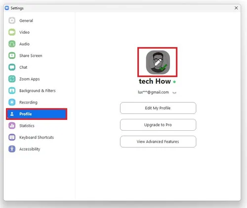 Zoom Settings > Profile