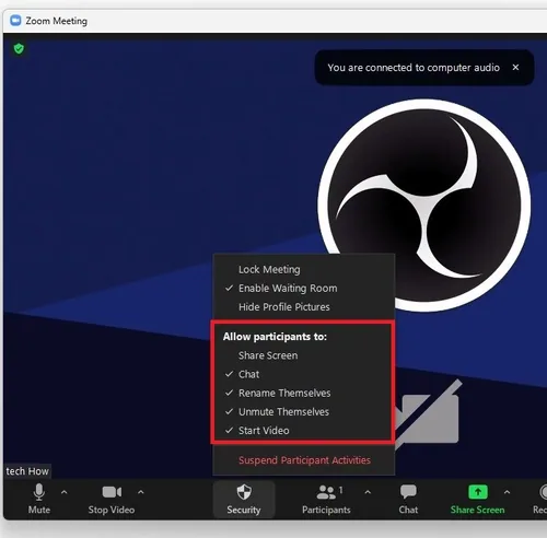 Zoom Meeting > Allow Participants to: > Share Screen