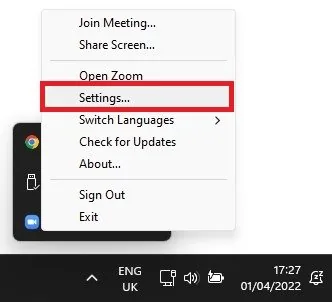 System Tray > Zoom > Settings