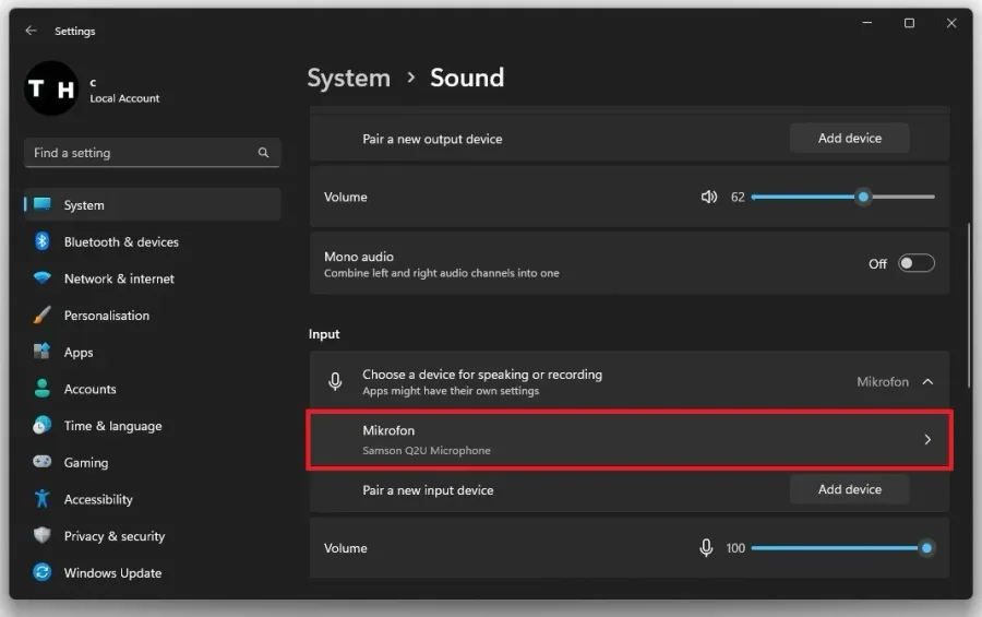 System Settings > Sound